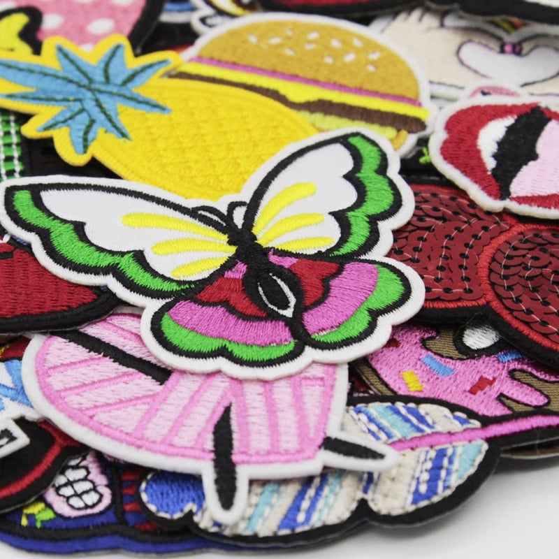 U-Sky Sew or Iron on Embroidered Patches | 32PCs Assorted Colorful Designs Vibrant Fruits Animal Cartoon Symbols Foods | DIY Clothing Customization | Jeans Jackets Vest Hoodie Vest| Mixed Sizes Set - Image 3
